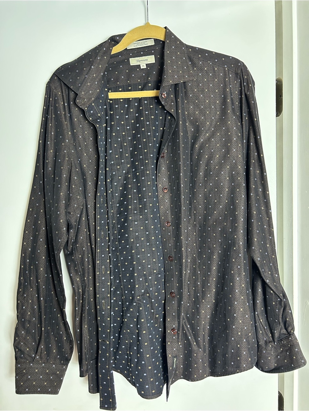 Faconnable Brown Patterned Cotton Button-Up Shirt